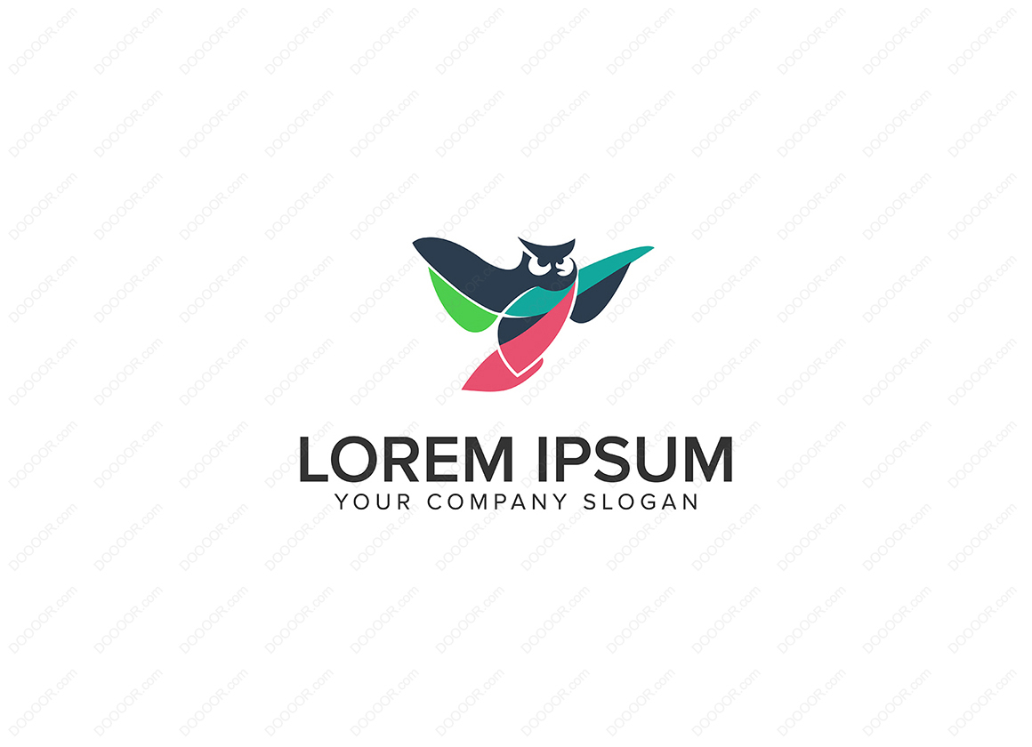 01076_猫头鹰标志设计概念模板多彩拼接图案LOGO设计.jpg