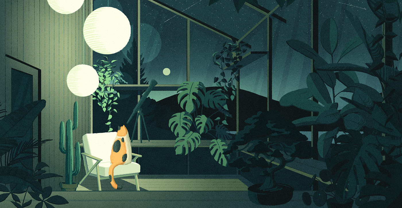 现代家居室内生活方植物猫商业插画-04.jpg