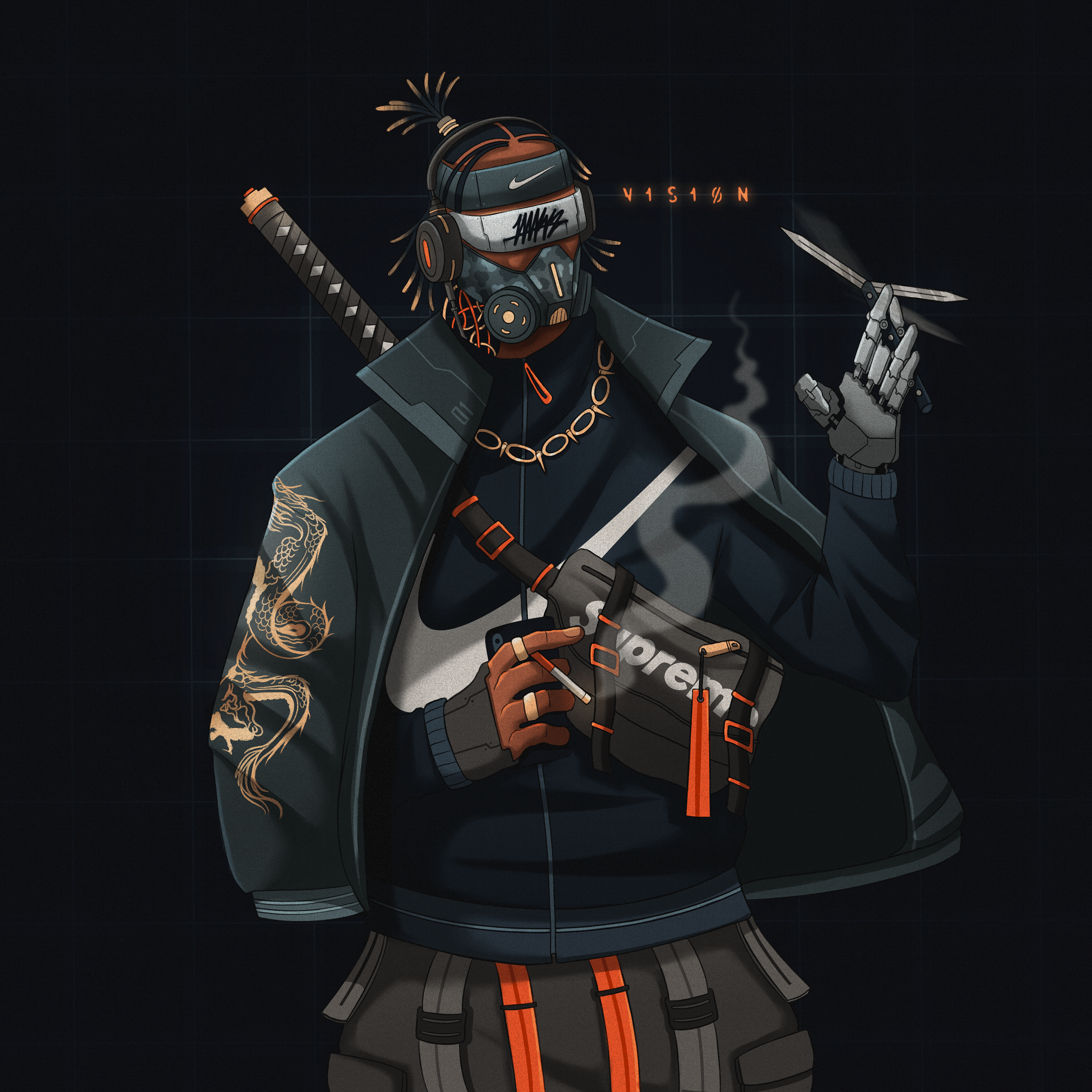 艺术作品人物设计数码艺术超大型插画耐克仿制素描运动鞋街头服装-13.png