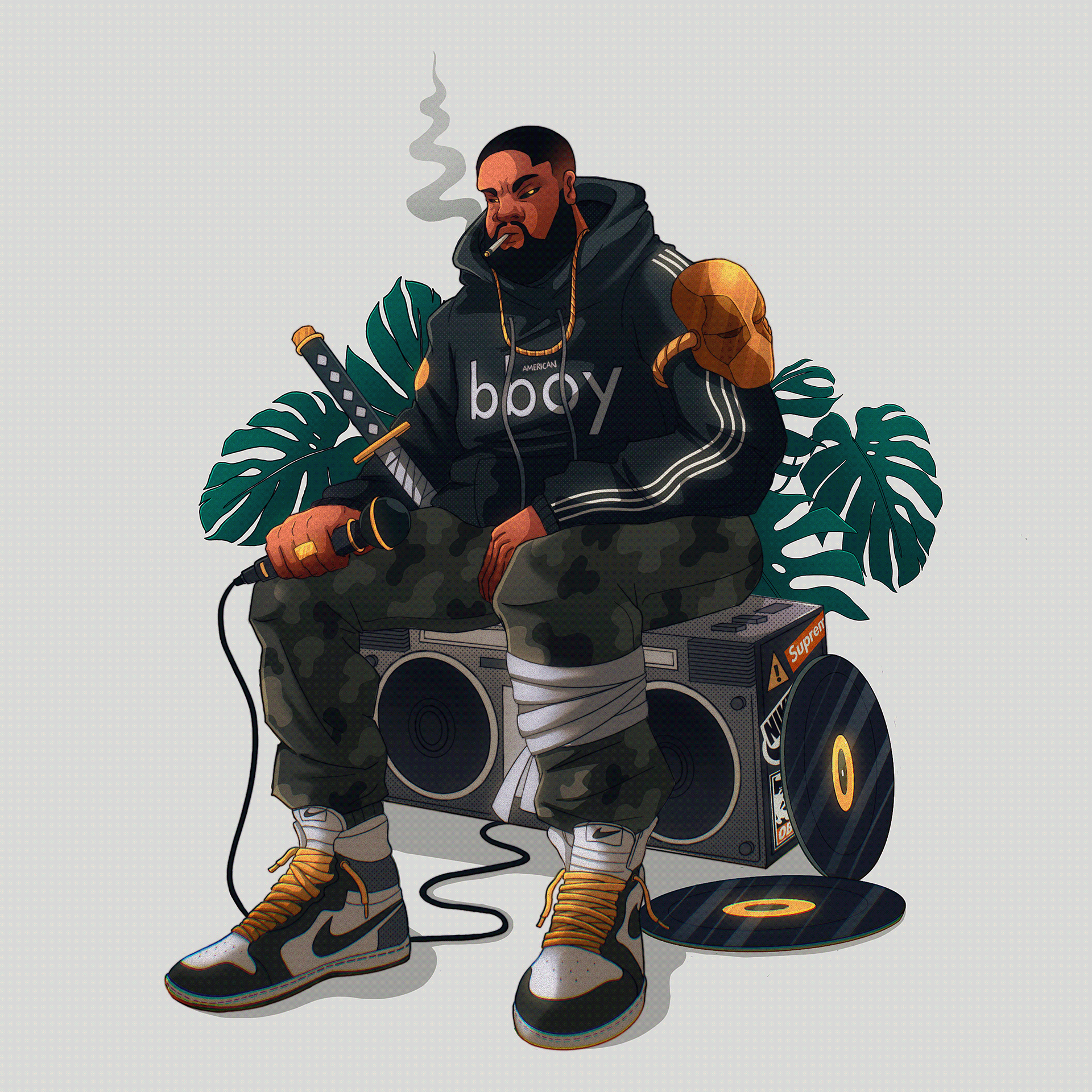 艺术作品人物设计数码艺术超大型插画耐克仿制素描运动鞋街头服装-03.png