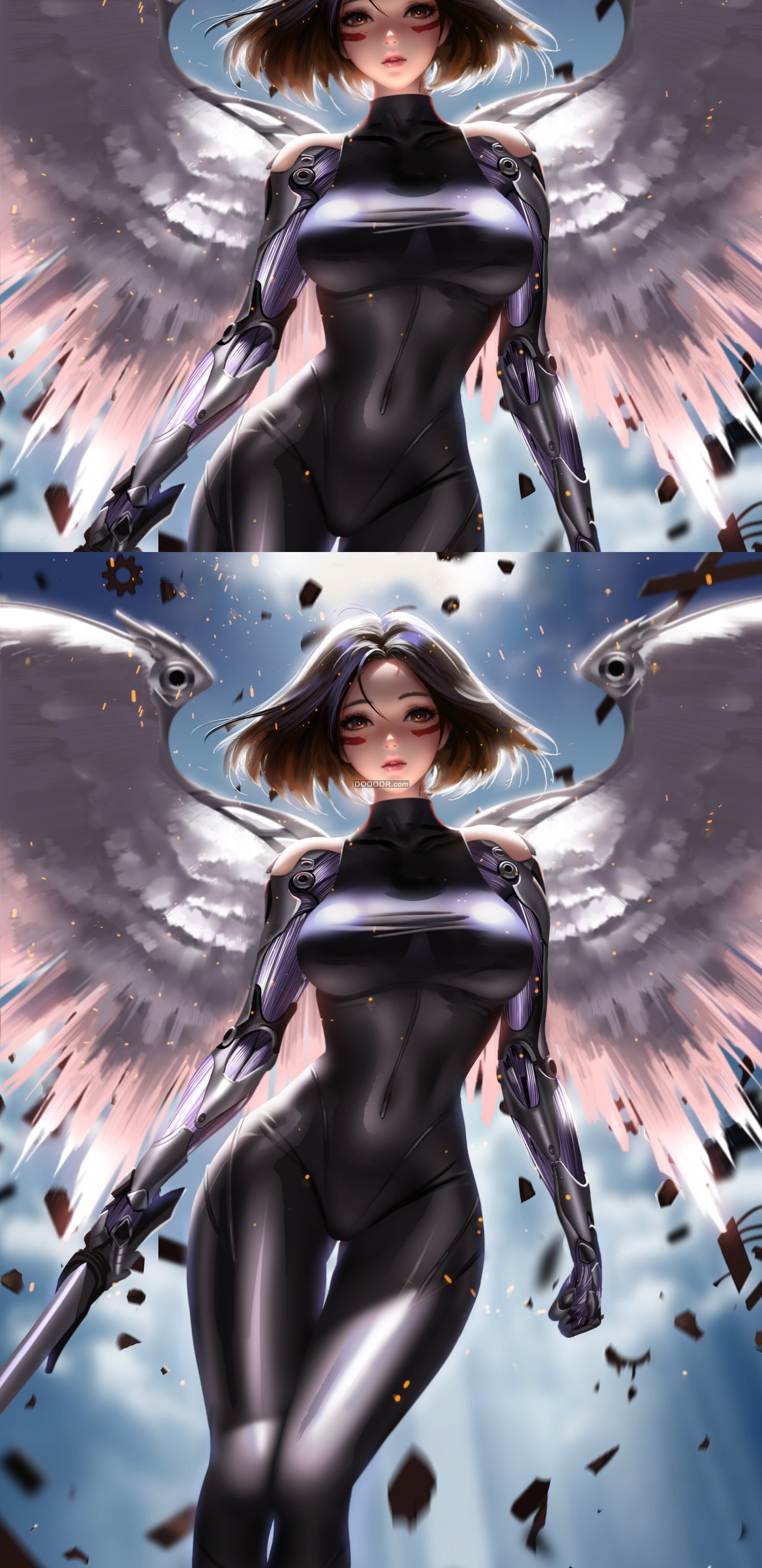 BZ_00203_幻想艺术带翅膀的女孩棕色的眼睛半机械人科幻插画.jpg