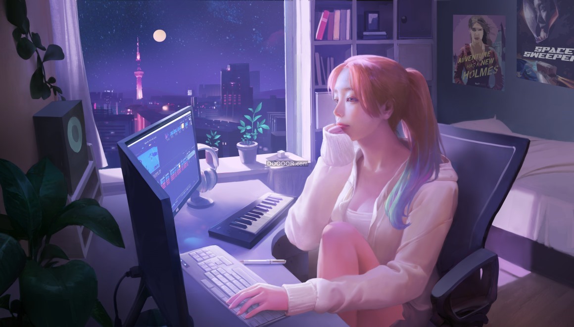 BZ_00215_女性高清壁纸坐着计算机室内妇女设计师皎洁的明月.jpg