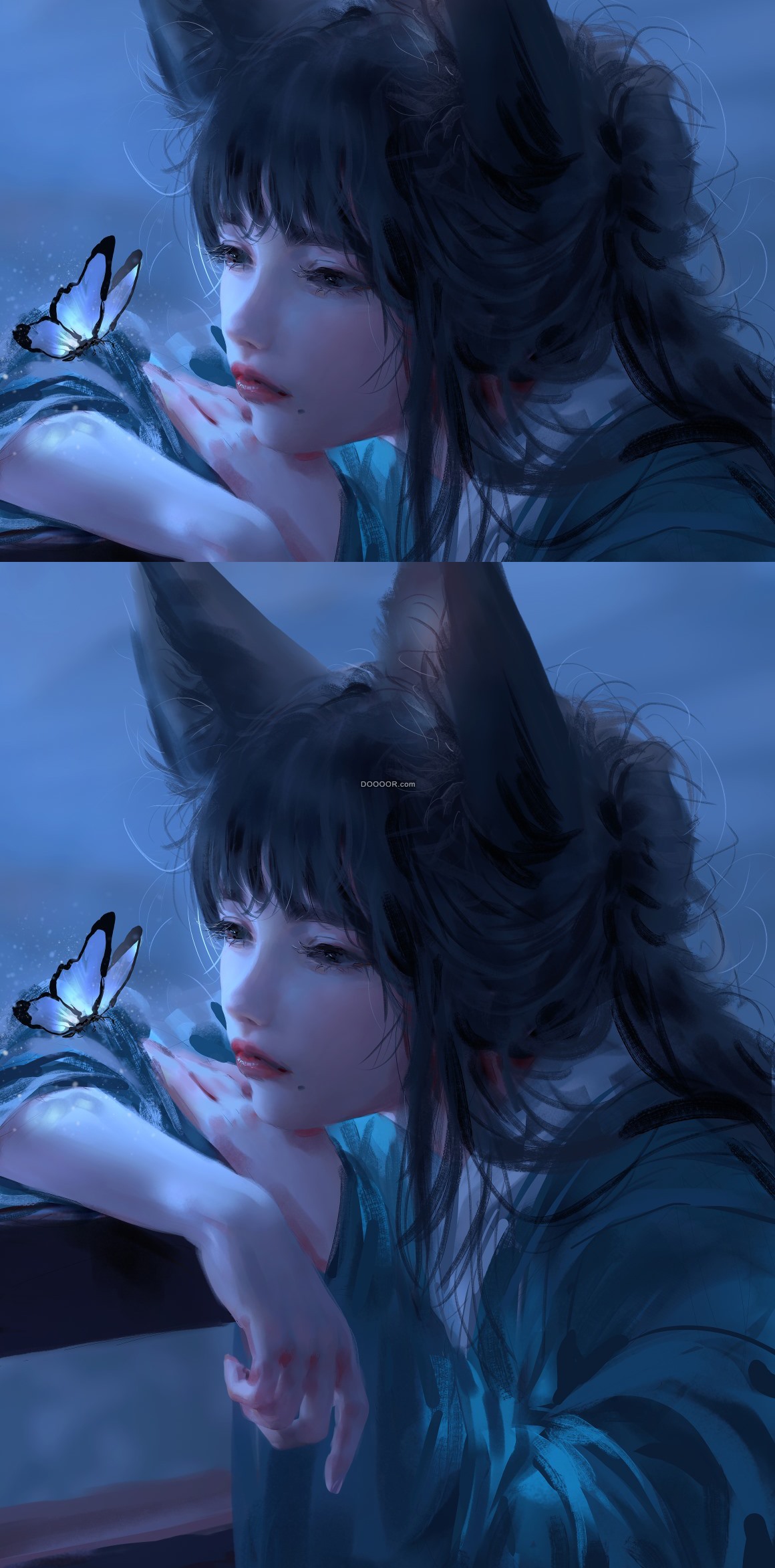 BZ_00269_插图高清壁纸数字艺术女性幻想女孩动物耳朵蝴蝶狐狸.jpg