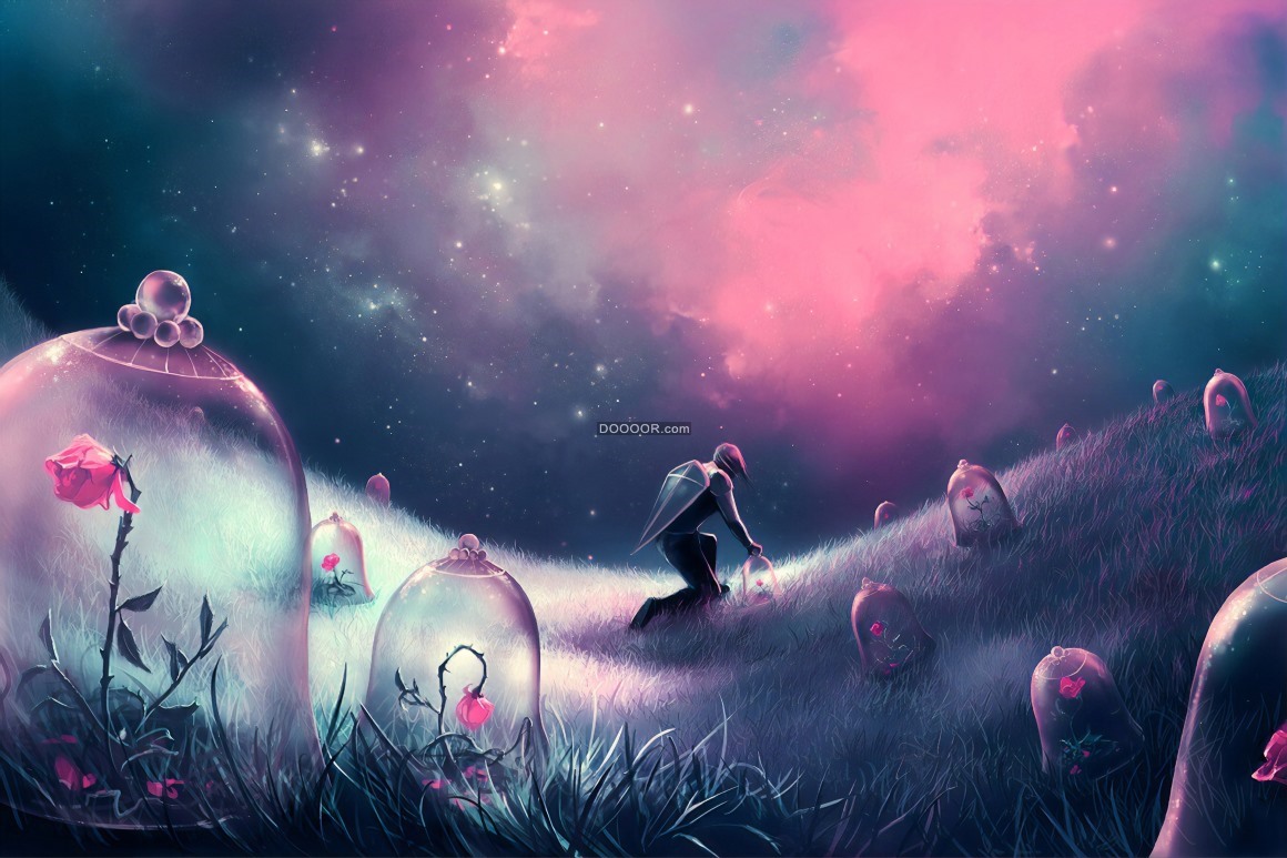 BZ_00283_艺术高清壁纸绘画数码绘画女孩玫瑰盾牌粉色星球.jpg