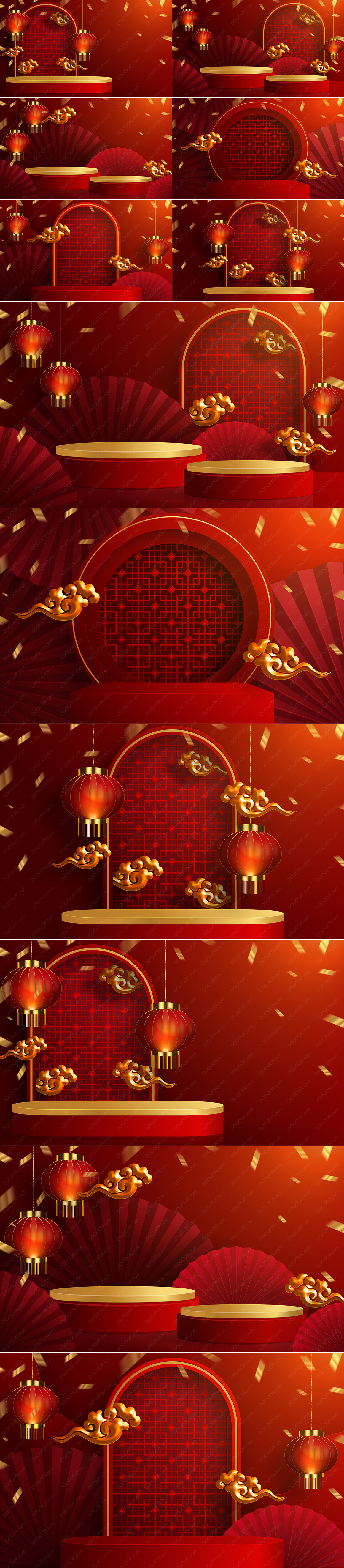 6款红色中国风元素舞台红灯笼扇子祥云纸艺矢量EPS背景素材-VOL-04.jpg