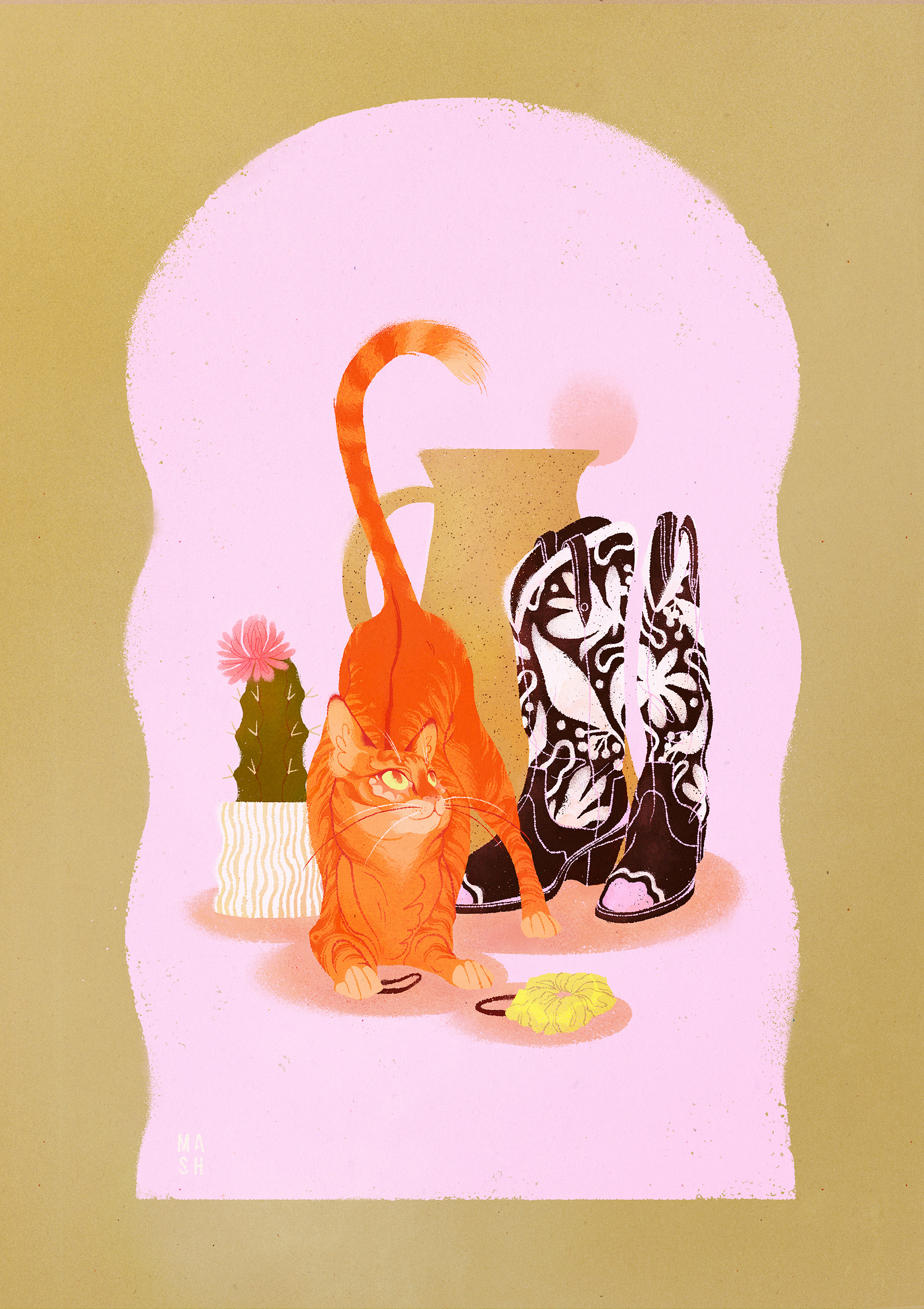 动物艺术黑色猫猫插图橙色莎曼莎泥静物白色-03.jpg