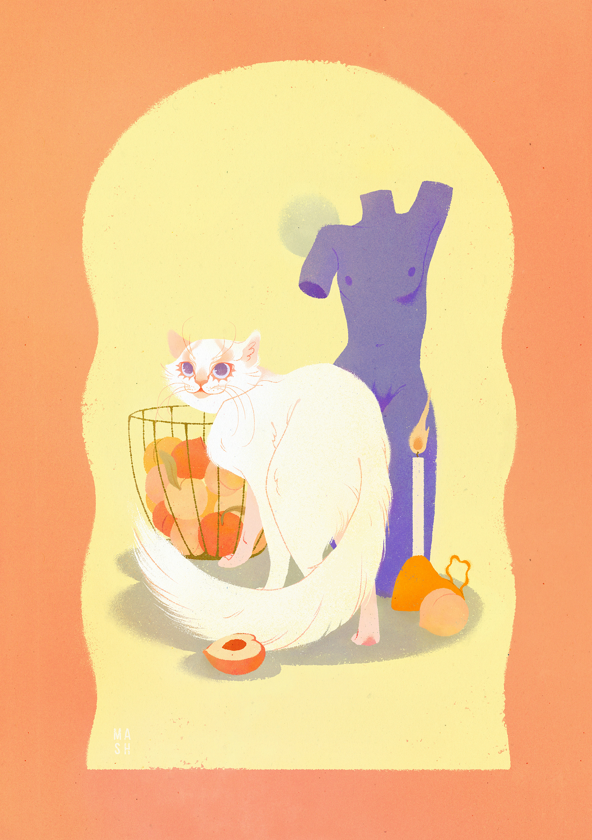 动物艺术黑色猫猫插图橙色莎曼莎泥静物白色-04.jpg