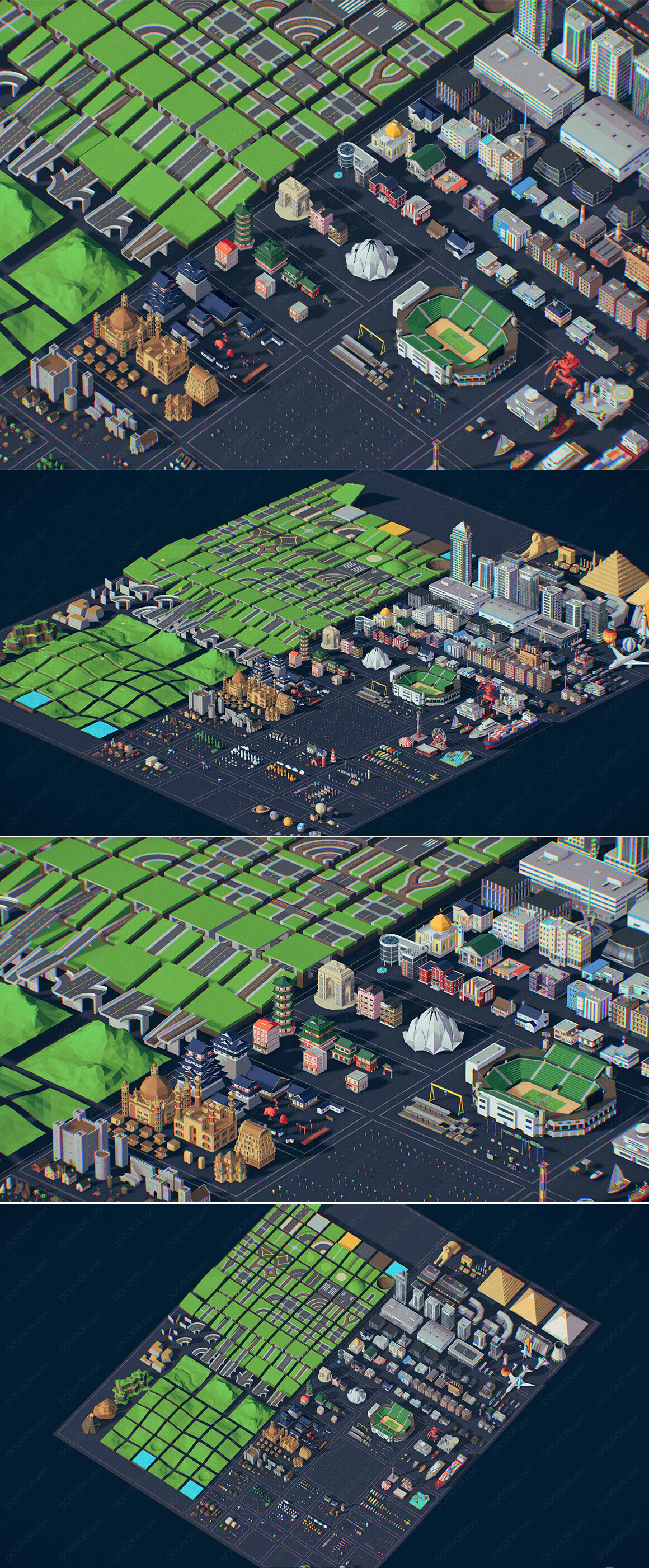 3D小城市低聚多边形建筑模型3D素材BLENDE&amp;BIN&amp;JSON格式.jpg