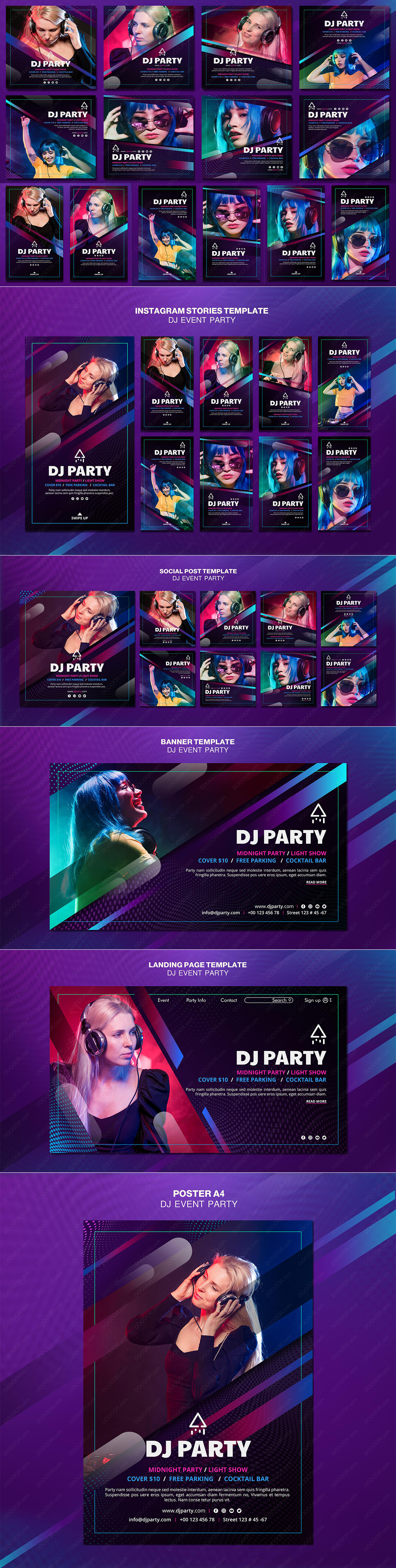 21款DJ&amp;PARTY紫色夜店海报模板PSD素材.jpg