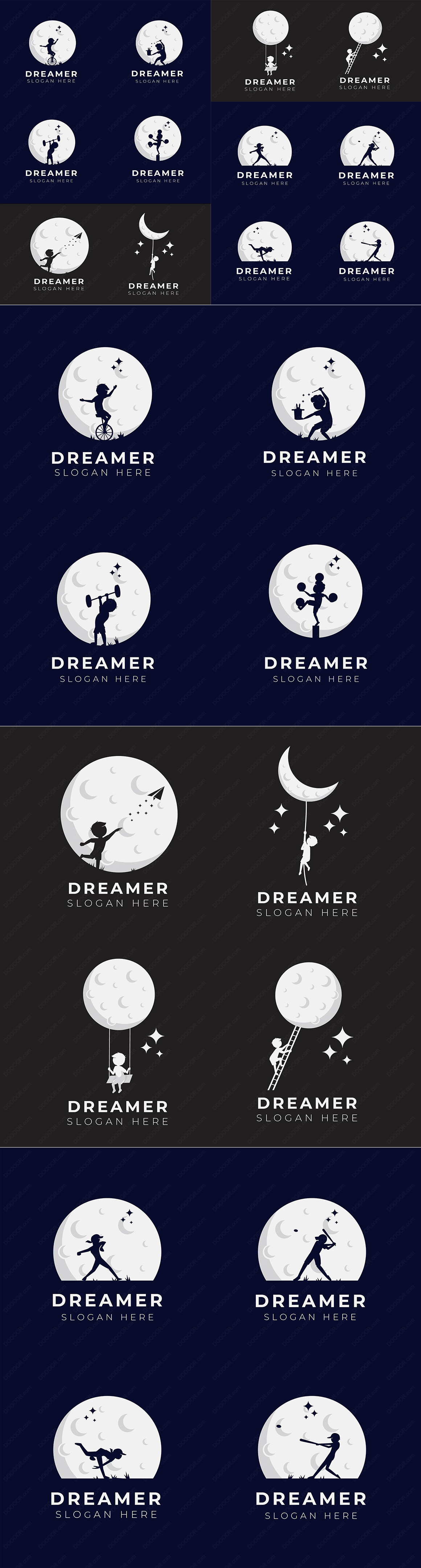 12款孩子的梦想儿童剪影与月球矢量插画LOGO模板素材.jpg