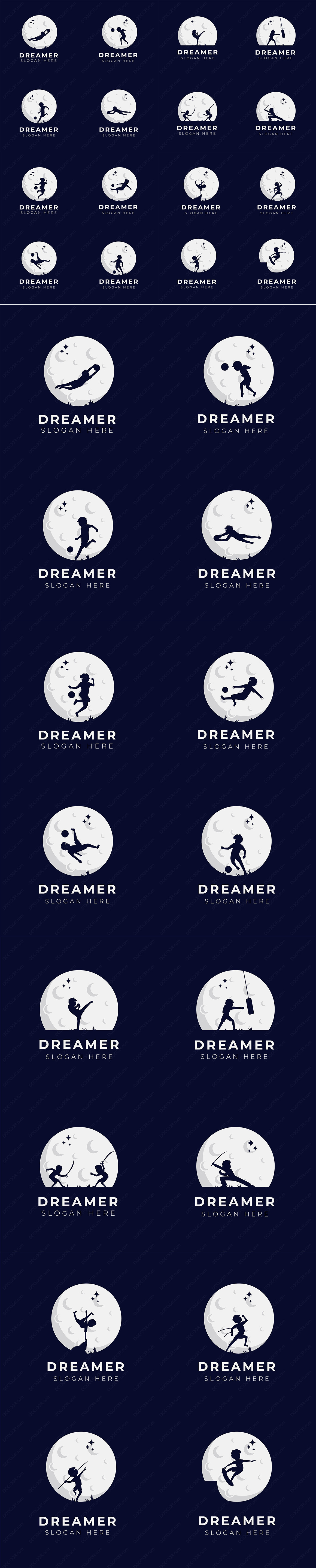 16款孩子的梦想儿童体育运动剪影与月球矢量插画LOGO模板素材.jpg