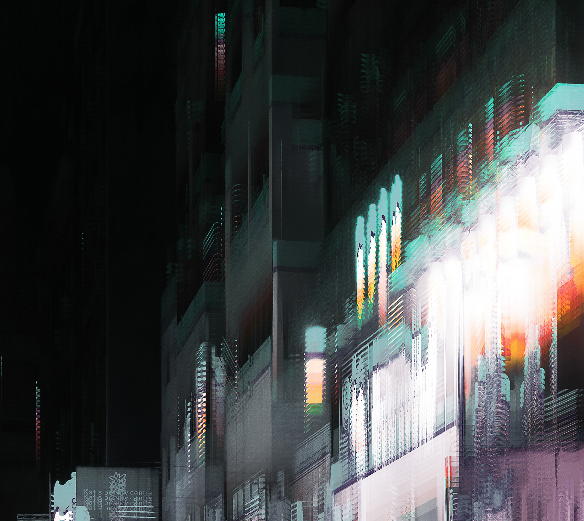 数字艺术城市香港光夜晚街道彩绘油画插画-11.jpg