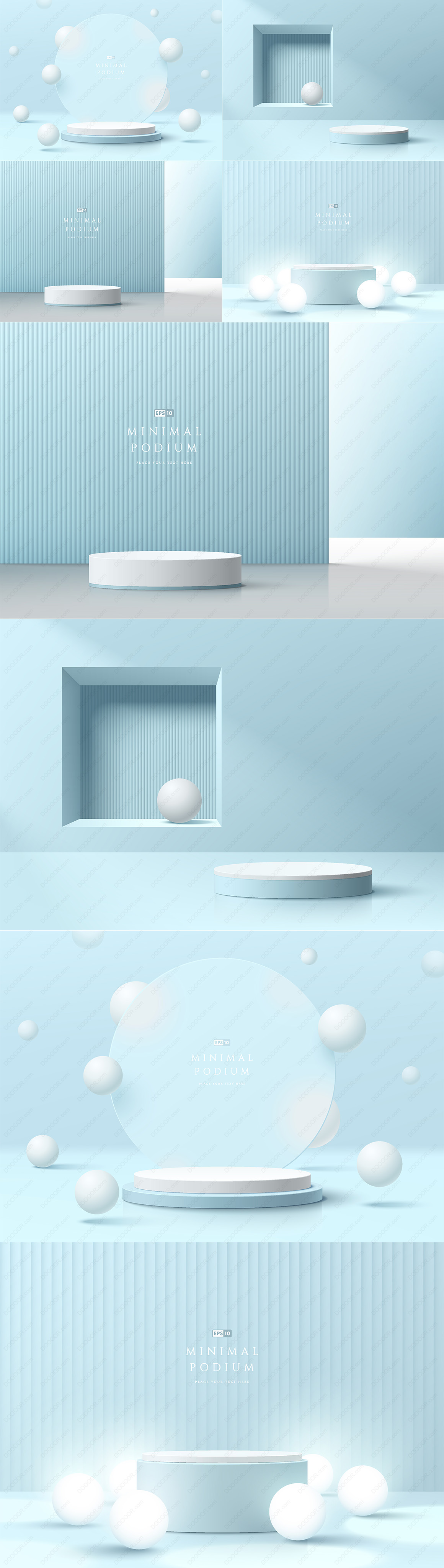 4款淡蓝与浅白几何体场景产品展示台矢量模型素材-VOL-02.jpg