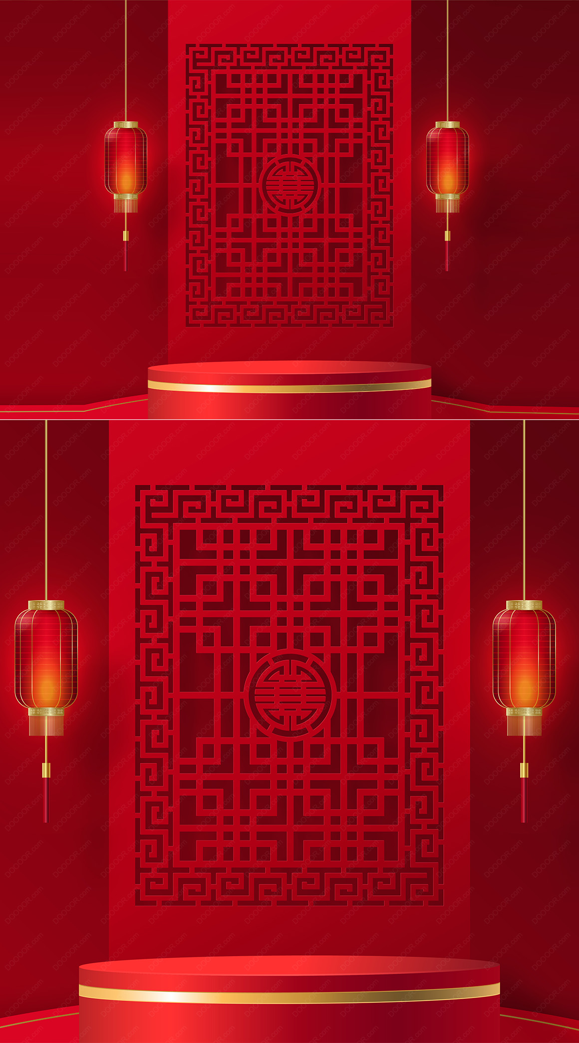 红色中国传统图案背景产品展示台矢量素材.jpg