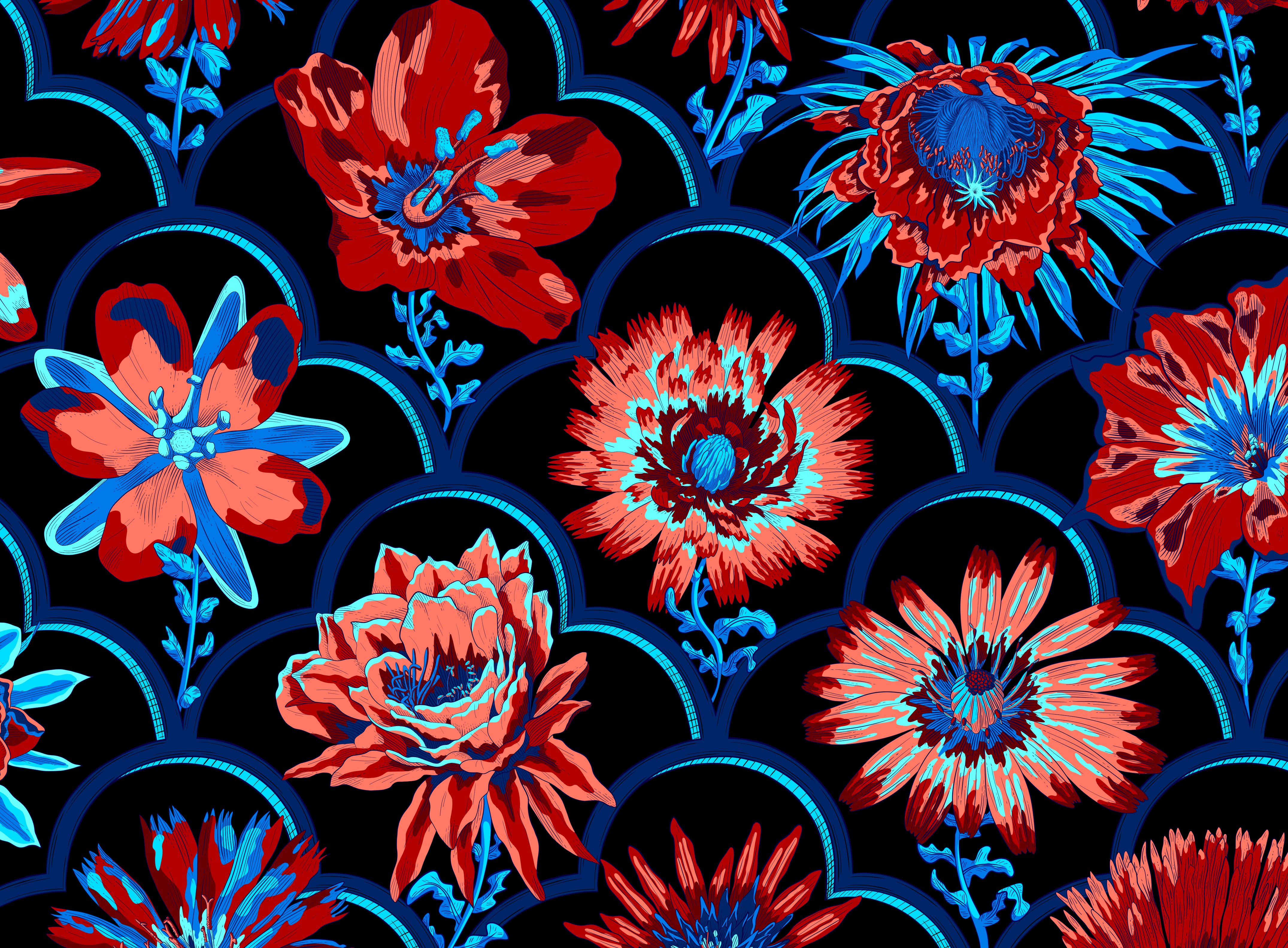 艺术 颜色 花的 花卉 插图 奢华 自然 图案 纺织品 墙纸-03.jpg