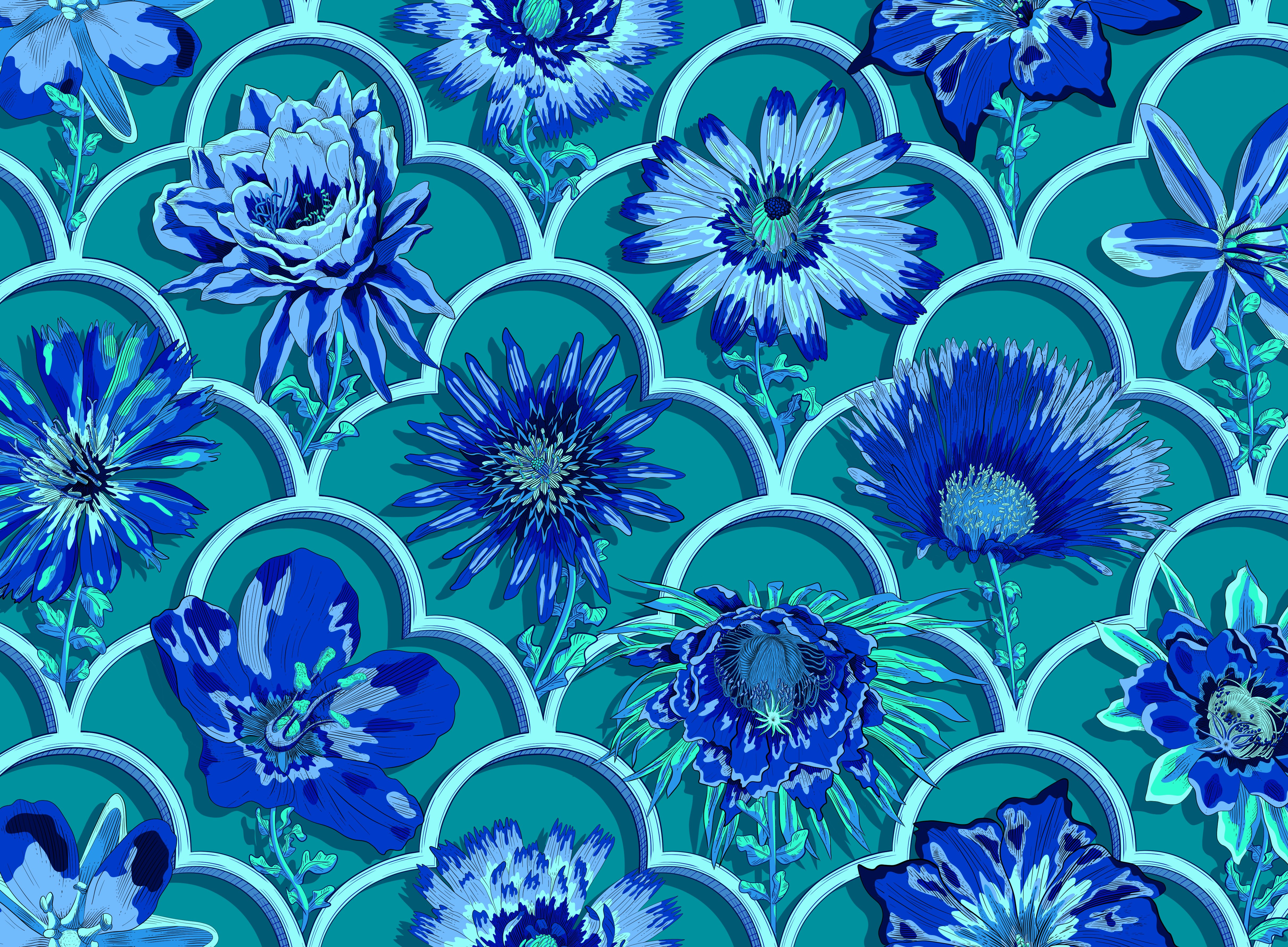 艺术 颜色 花的 花卉 插图 奢华 自然 图案 纺织品 墙纸-04.jpg