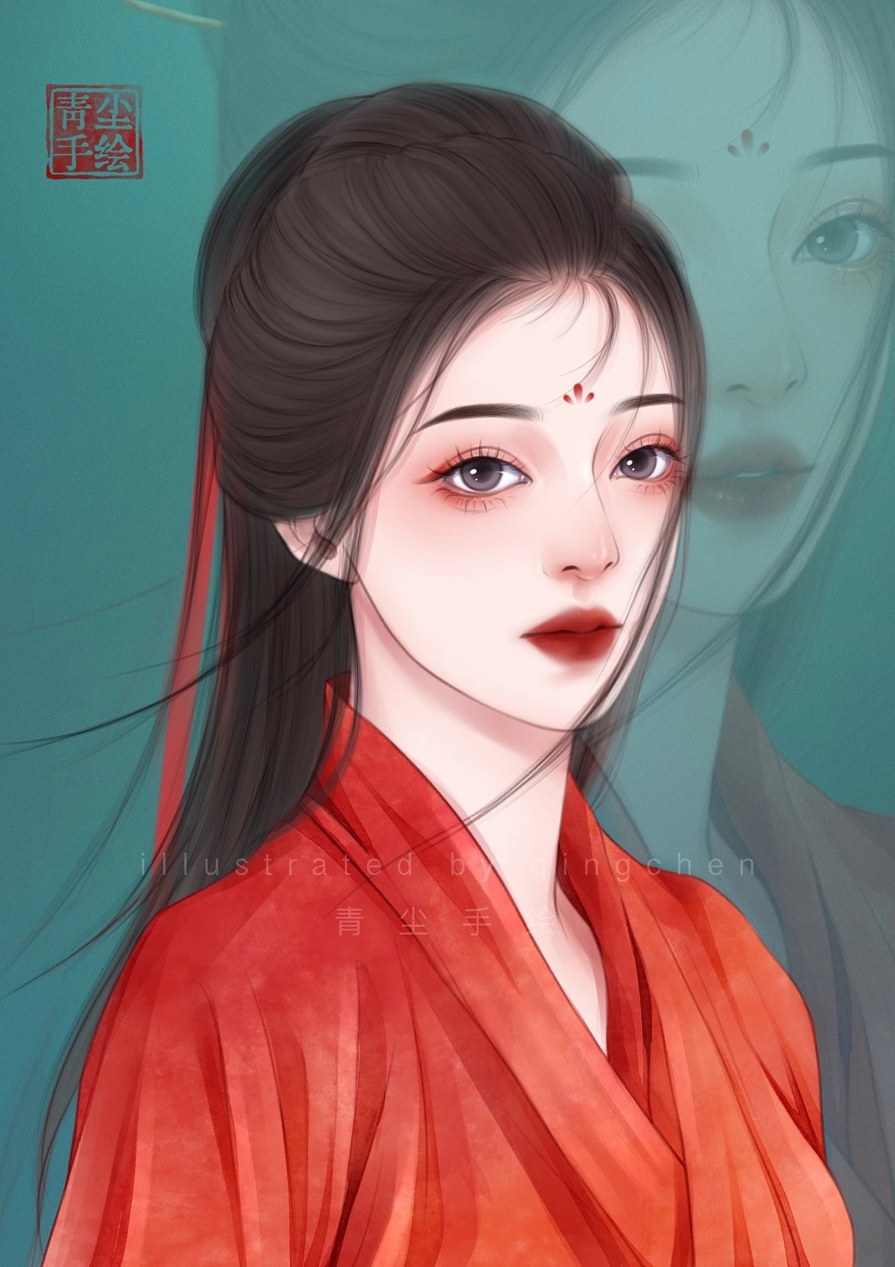 绝美红衣古风女子合集 上海-青尘手绘 [18P] (5).jpg