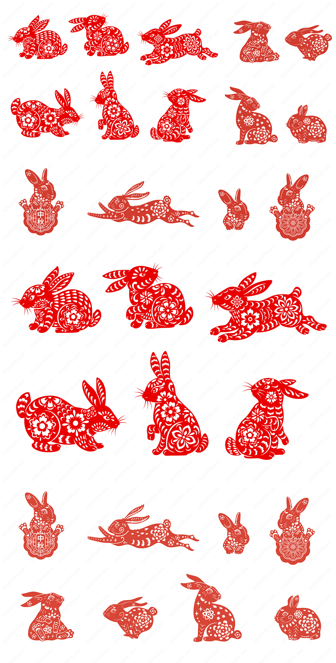 14传统艺术贴花剪纸兔子兔年矢量素材.jpg