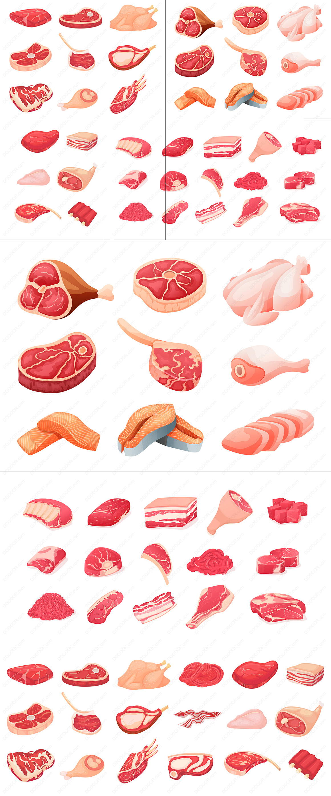 肉铺手绘猪牛肉鸡肉禽畜肉矢量插画素材-VOL-04.jpg