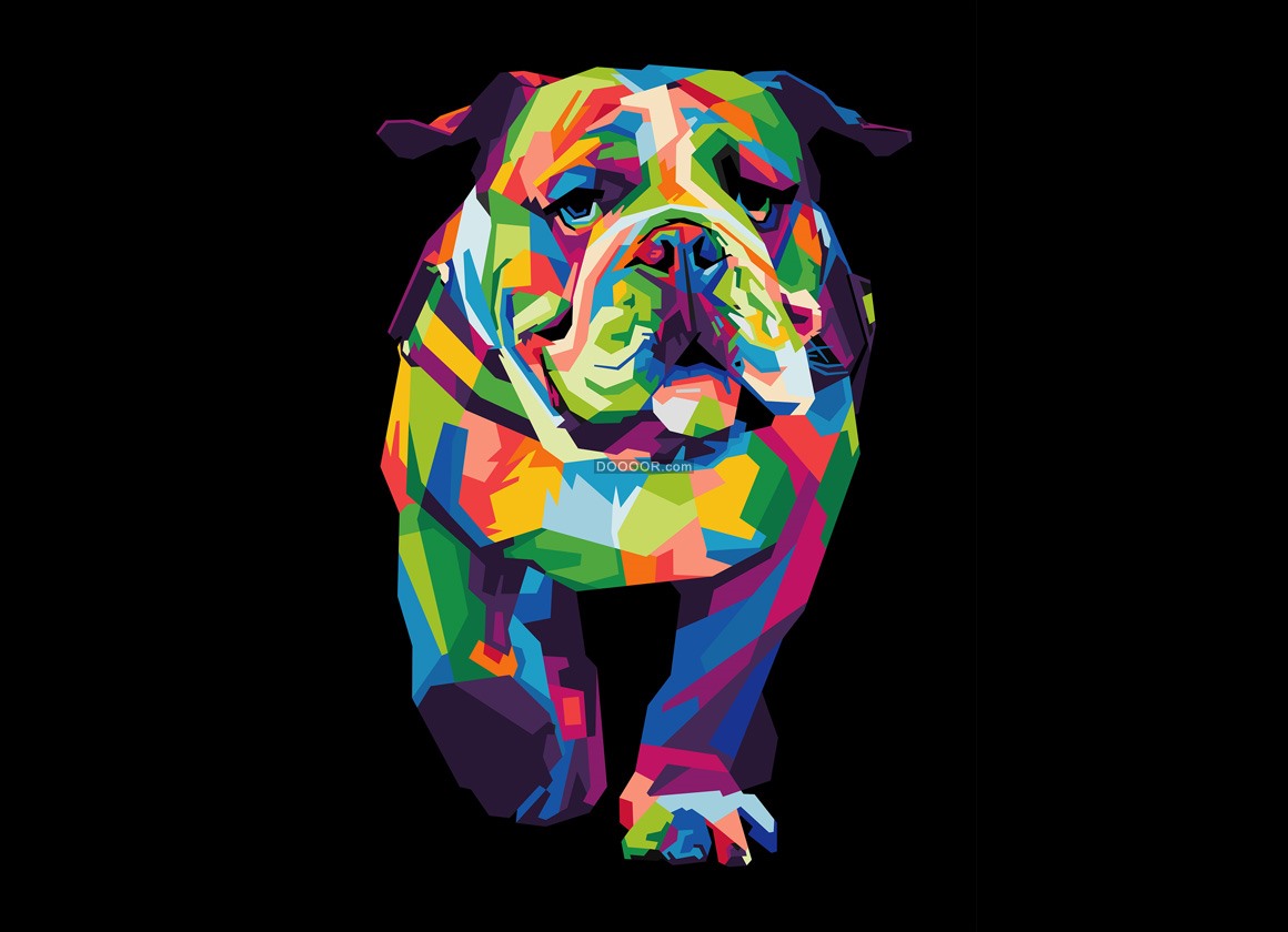 01939_斗牛犬波普艺术风格五颜六色的插图矢量素材.jpg