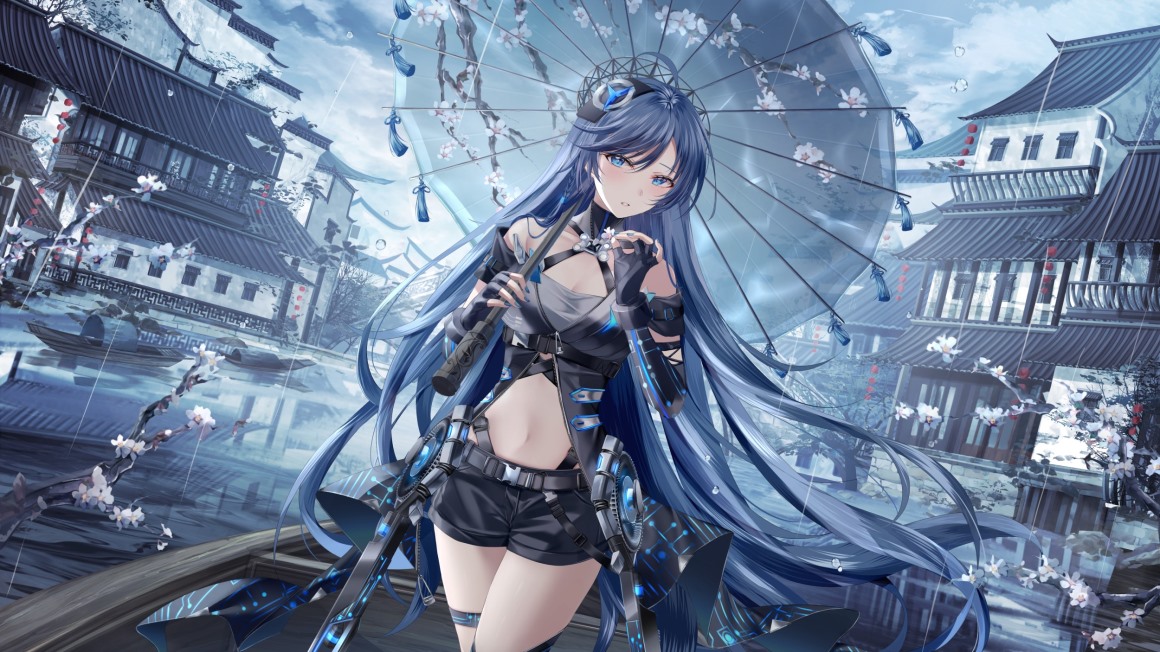 01479_蓝头发长发雨伞雨短裤动漫女孩纯白花莲.jpg