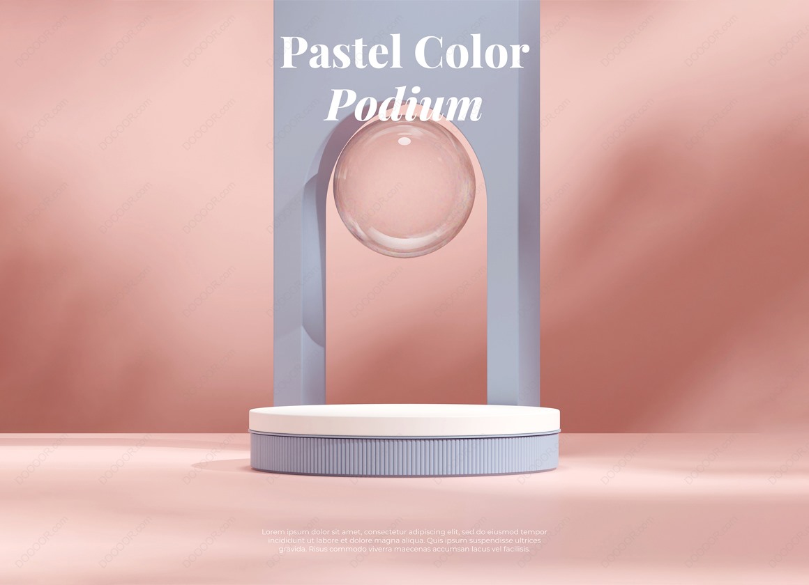 03836_樱花粉几何体产品展示台3D渲染红色墙壁小场景PSD模型素材-1.jpg