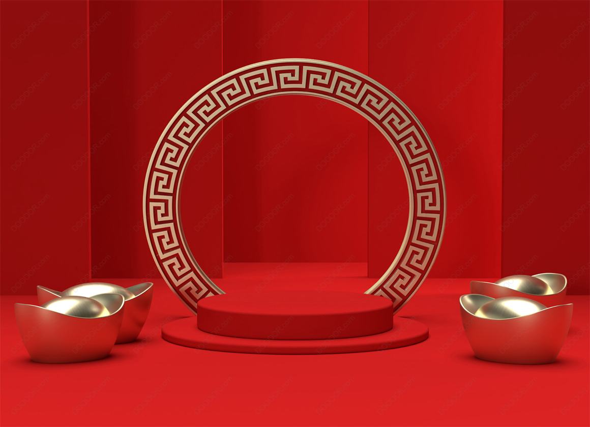 07618_农历新年中国红3D产品展示台圆形传统边框金元宝-02.jpg
