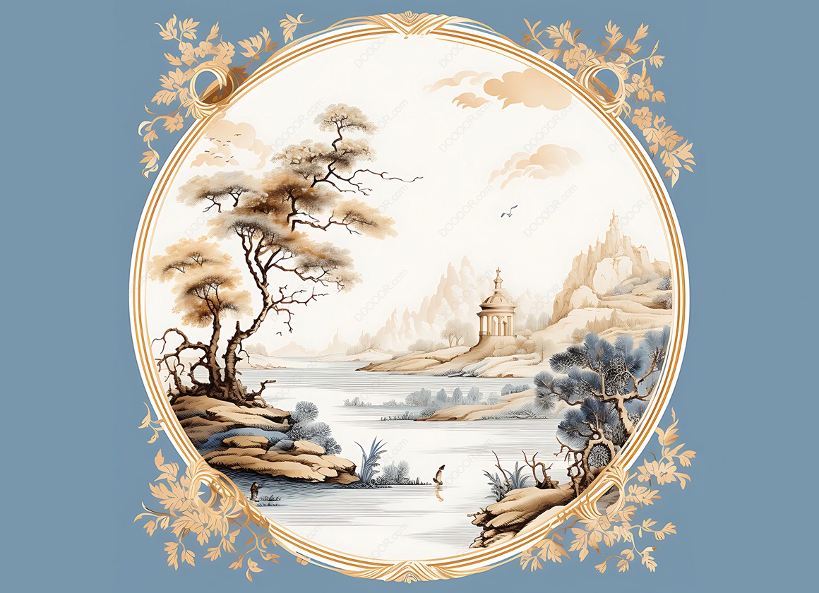 10252_精美典雅创意青色小山树木花鸟画豪华装饰框超清AI绘画素材-01.jpg