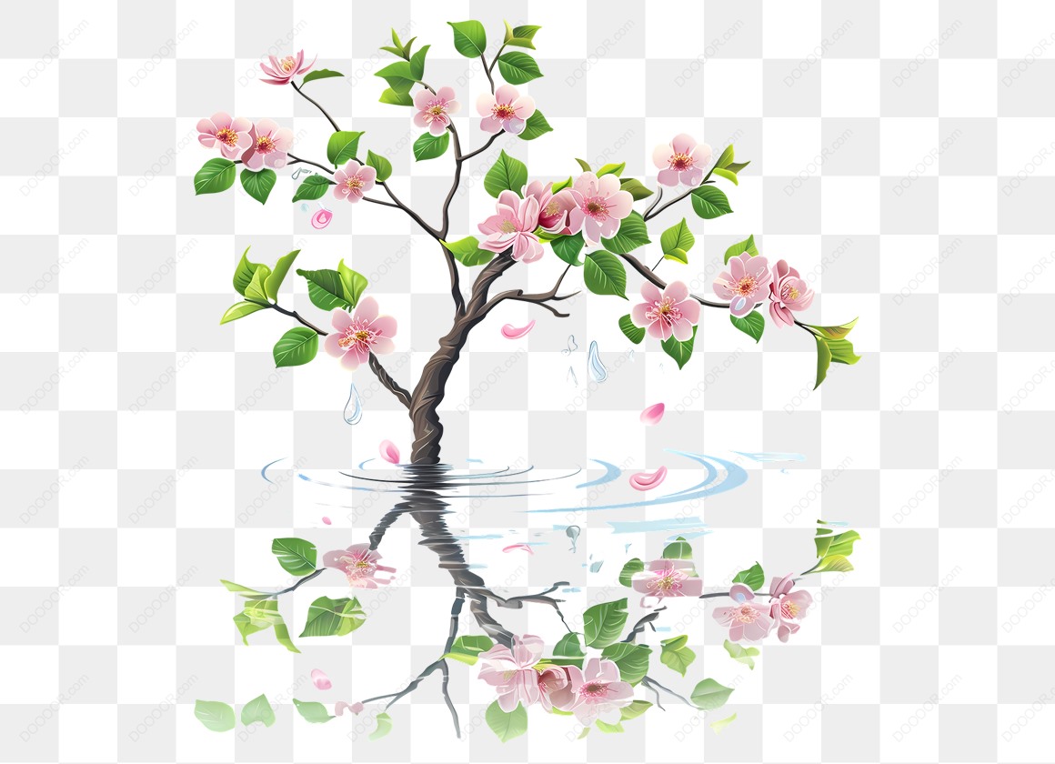 13448_盛开的桃花水面倒影透明PNG.jpg