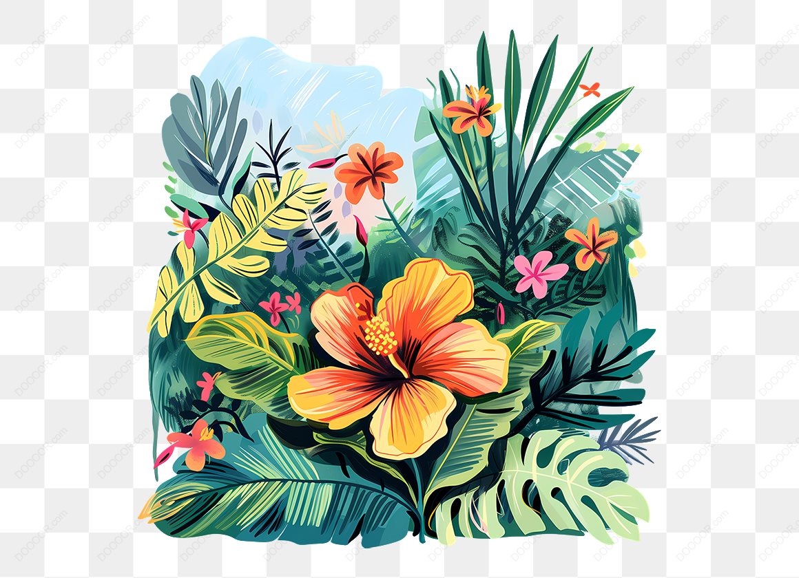 14458_热带植物和花卉插图.jpg