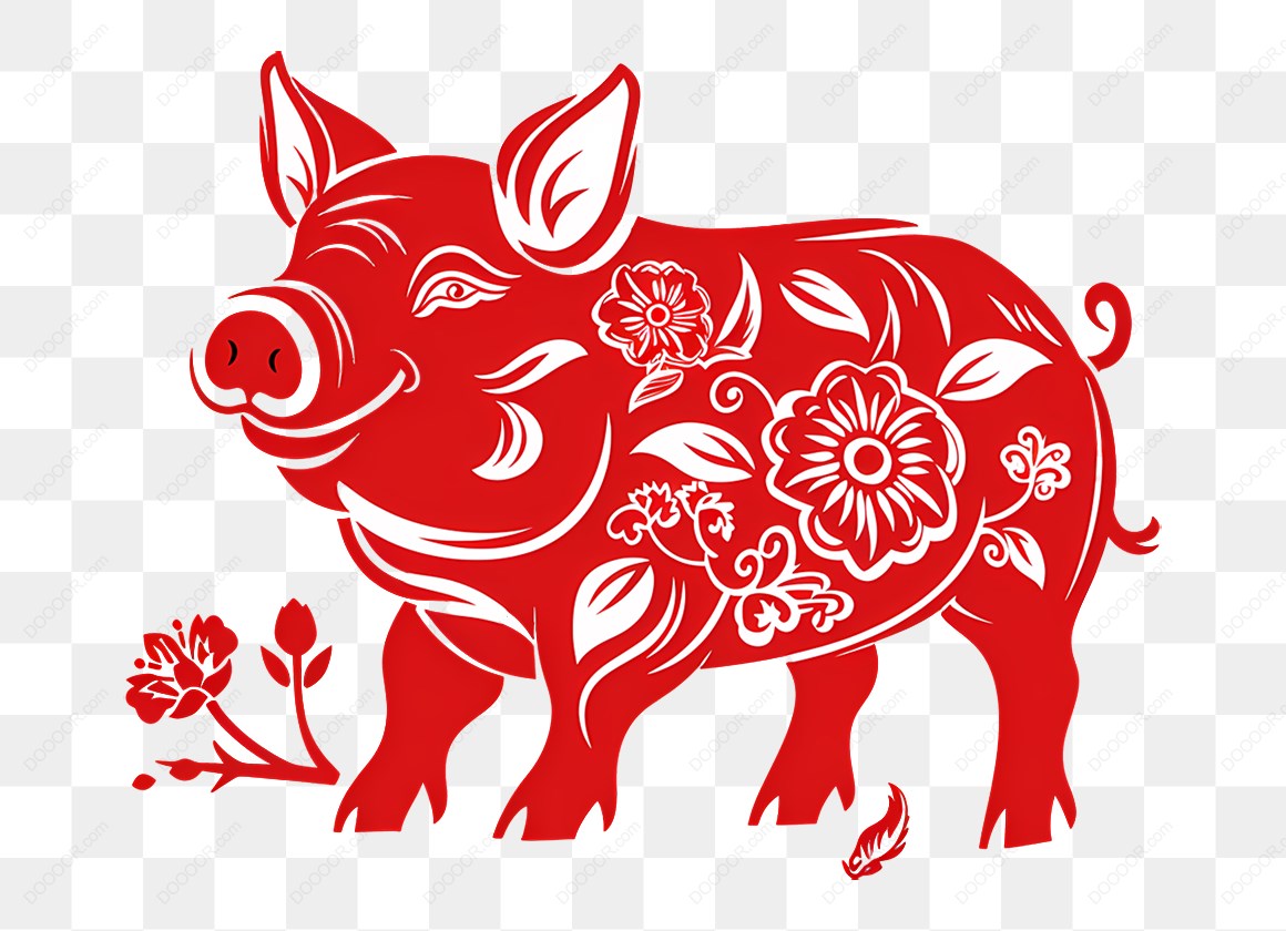 16193_红色花纹猪插图.jpg