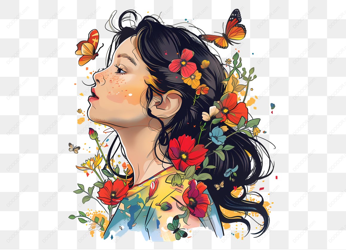 16613_女子与花卉和蝴蝶.jpg