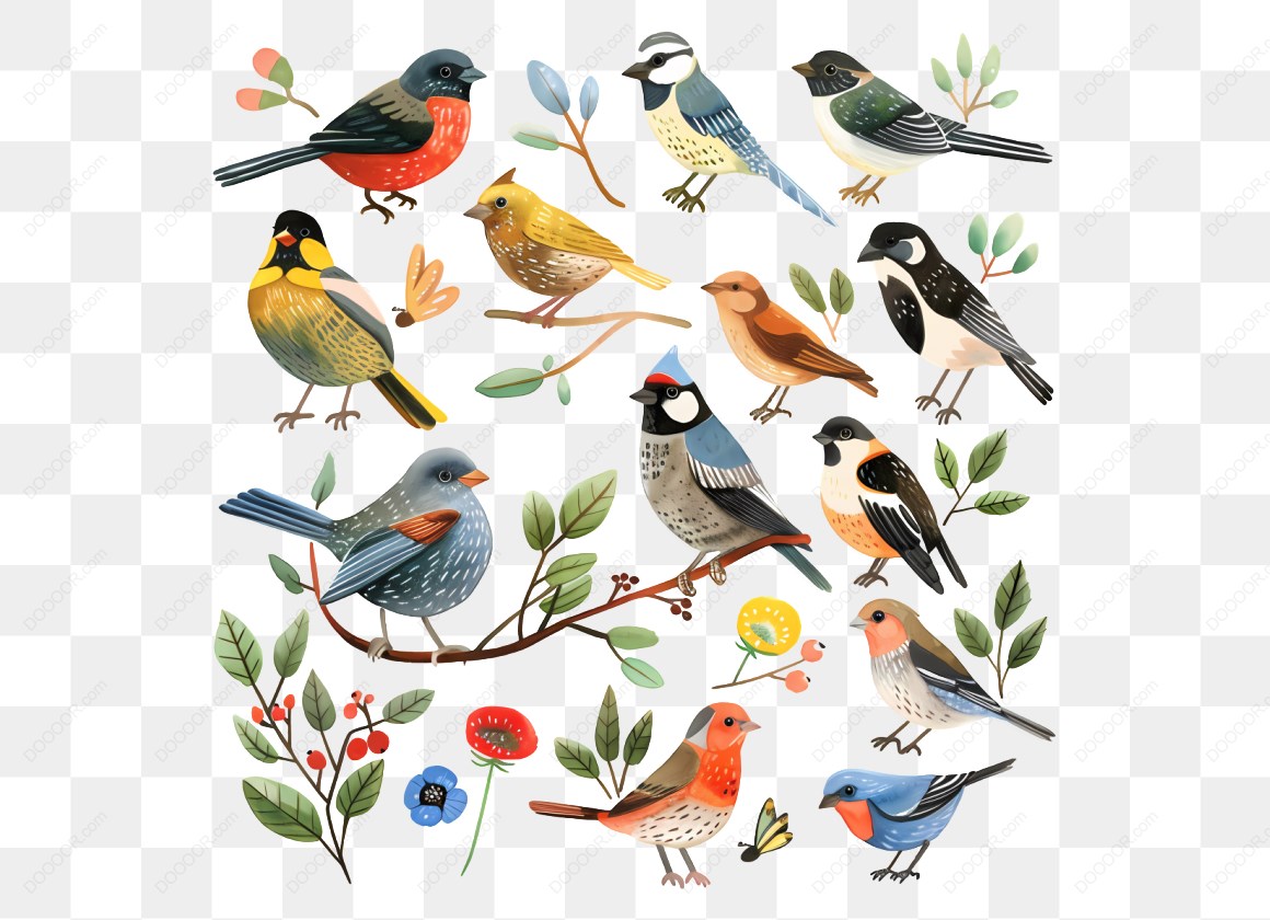 17230_多种鸟类与植物插图.jpg