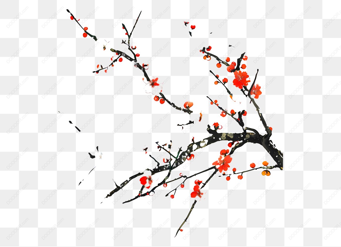 10047_红色梅花树枝图案.jpg