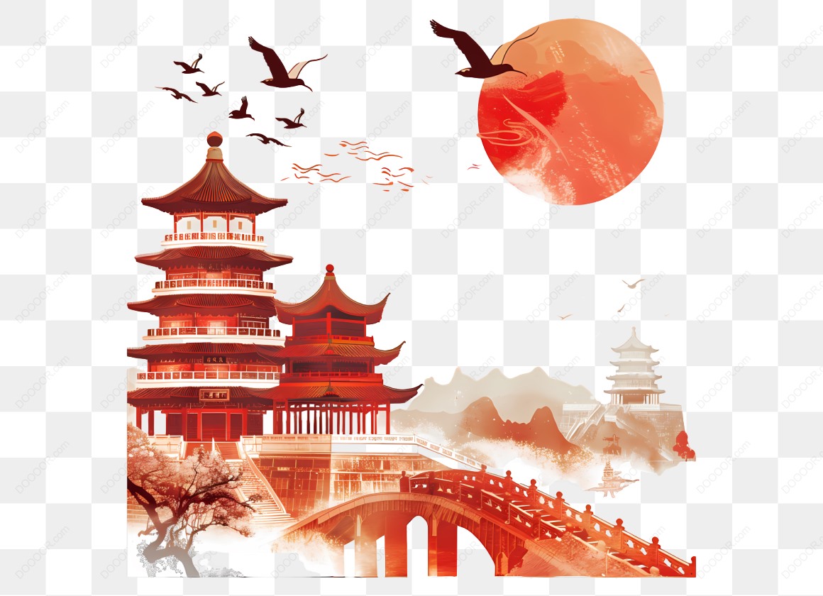 10867_中国风建筑与日出.jpg