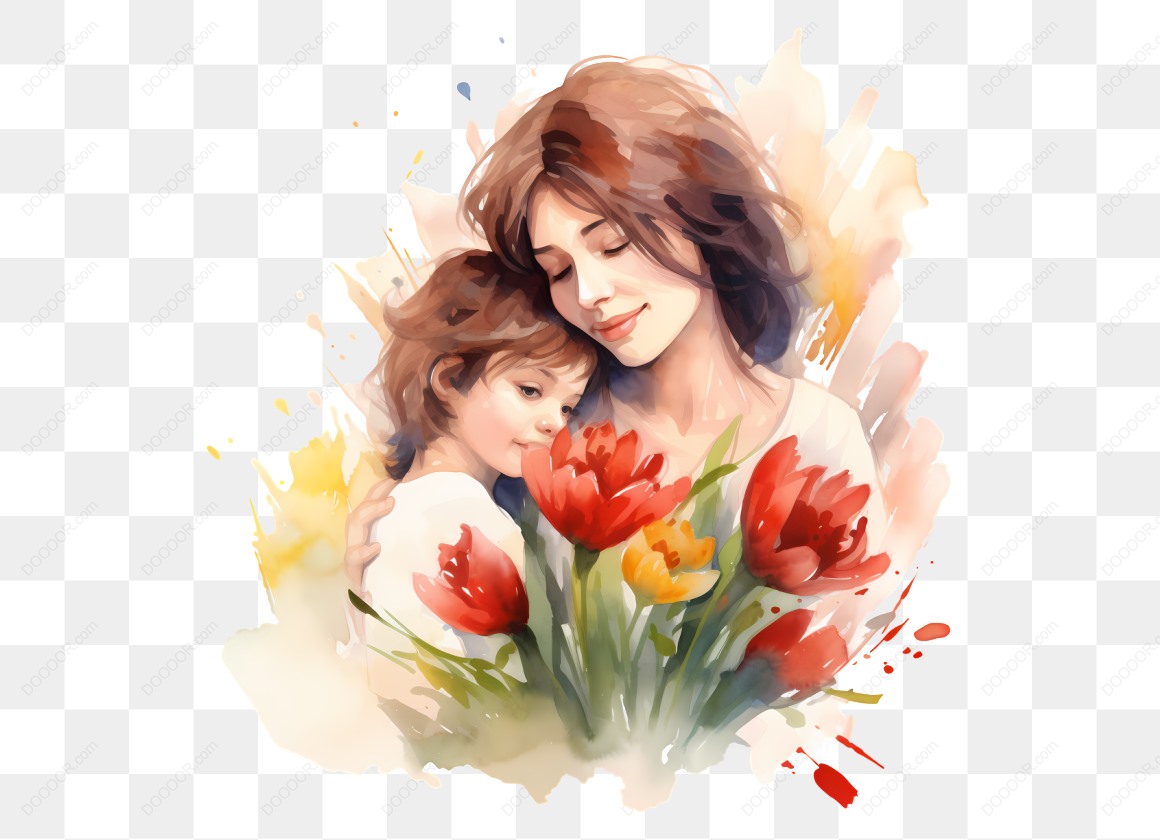 11064_母亲和孩子拥抱花卉.jpg