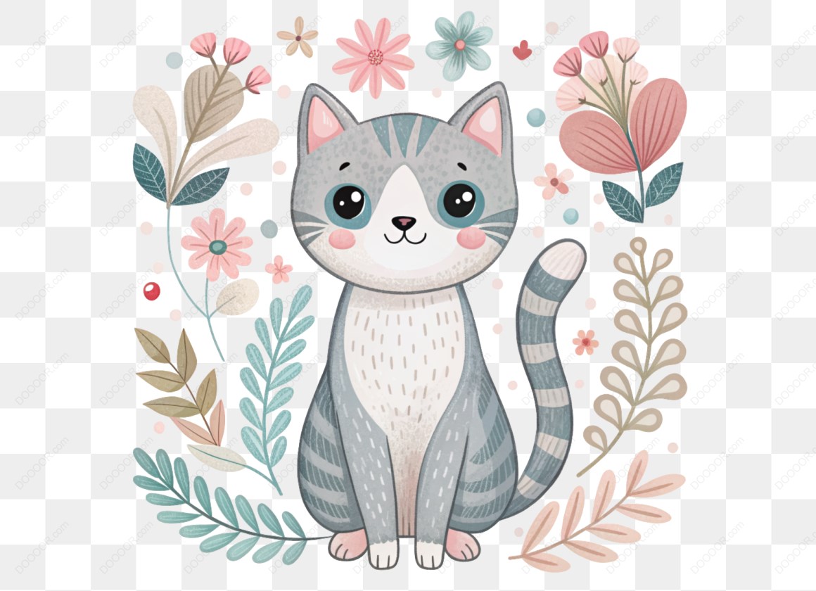 13724_可爱的猫和花卉背景.jpg