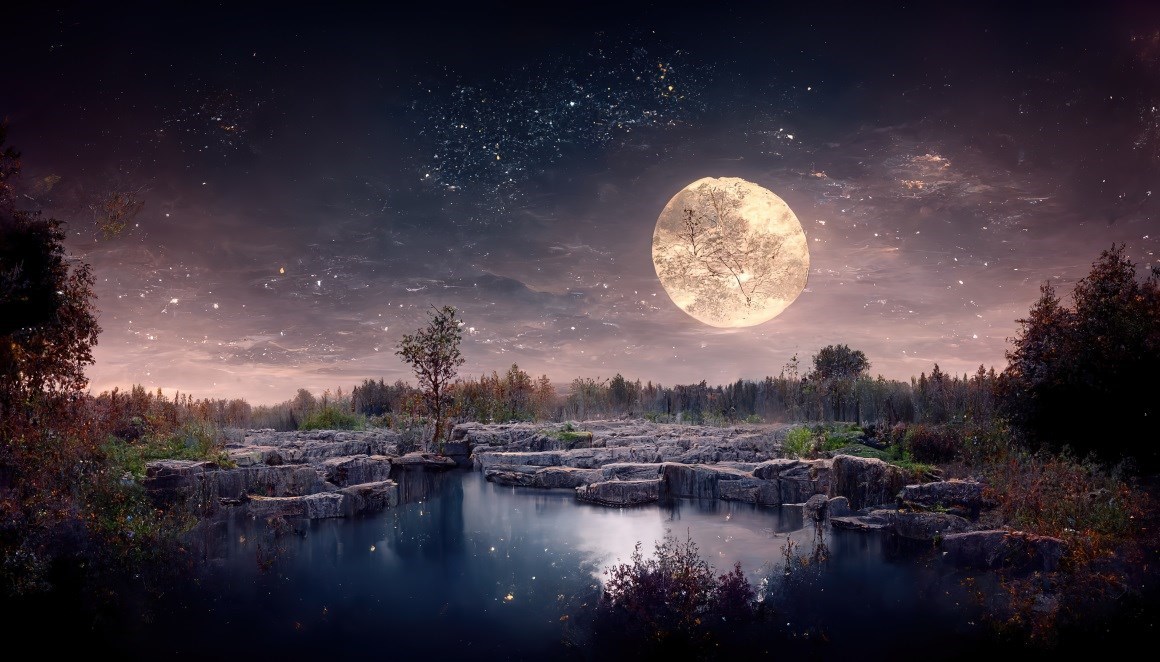 01723_夜晚的大自然在天空中满月星星在一片有湖树.jpg