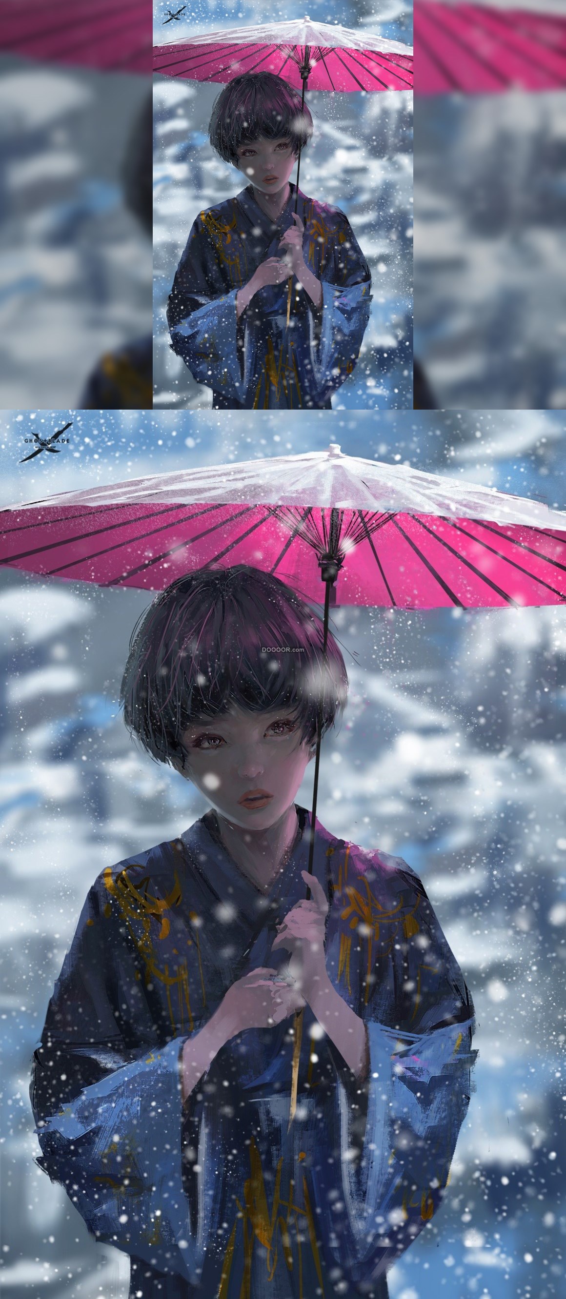 01774_WLOP幻想动漫女孩雪伞鬼刃女性带伞的妇.jpg