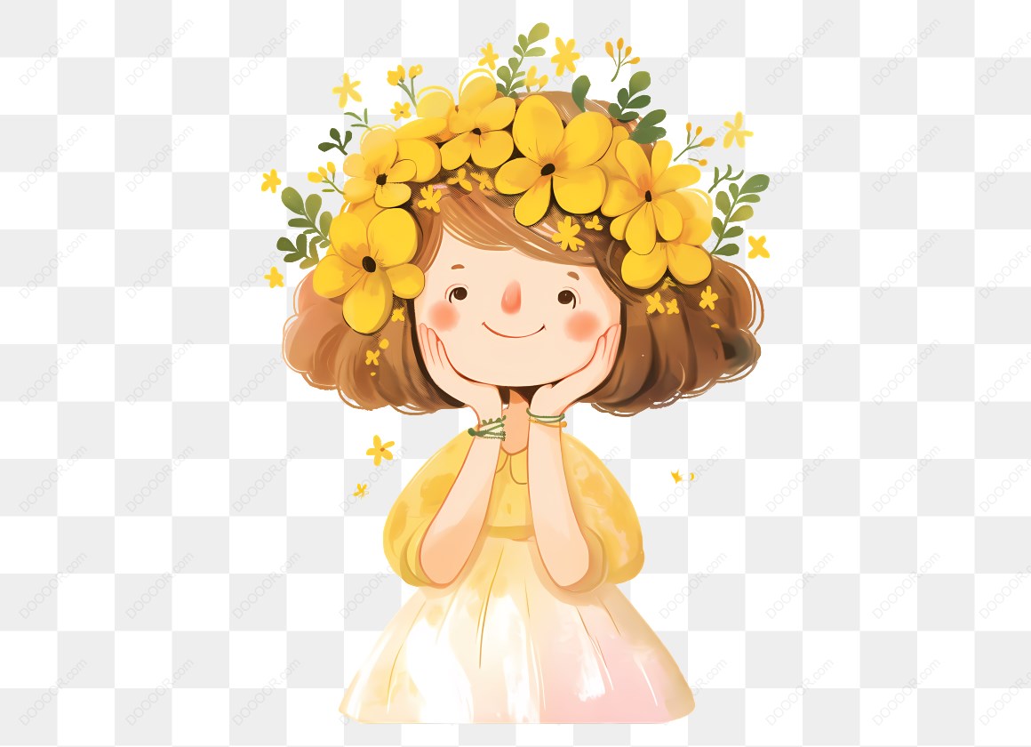13978_女孩戴花环微笑插画.jpg