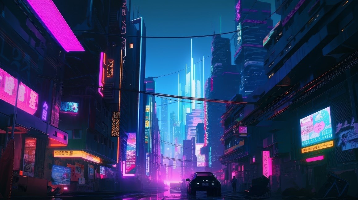 01916_赛博朋克城市街道插图氖城市灯光车.jpg
