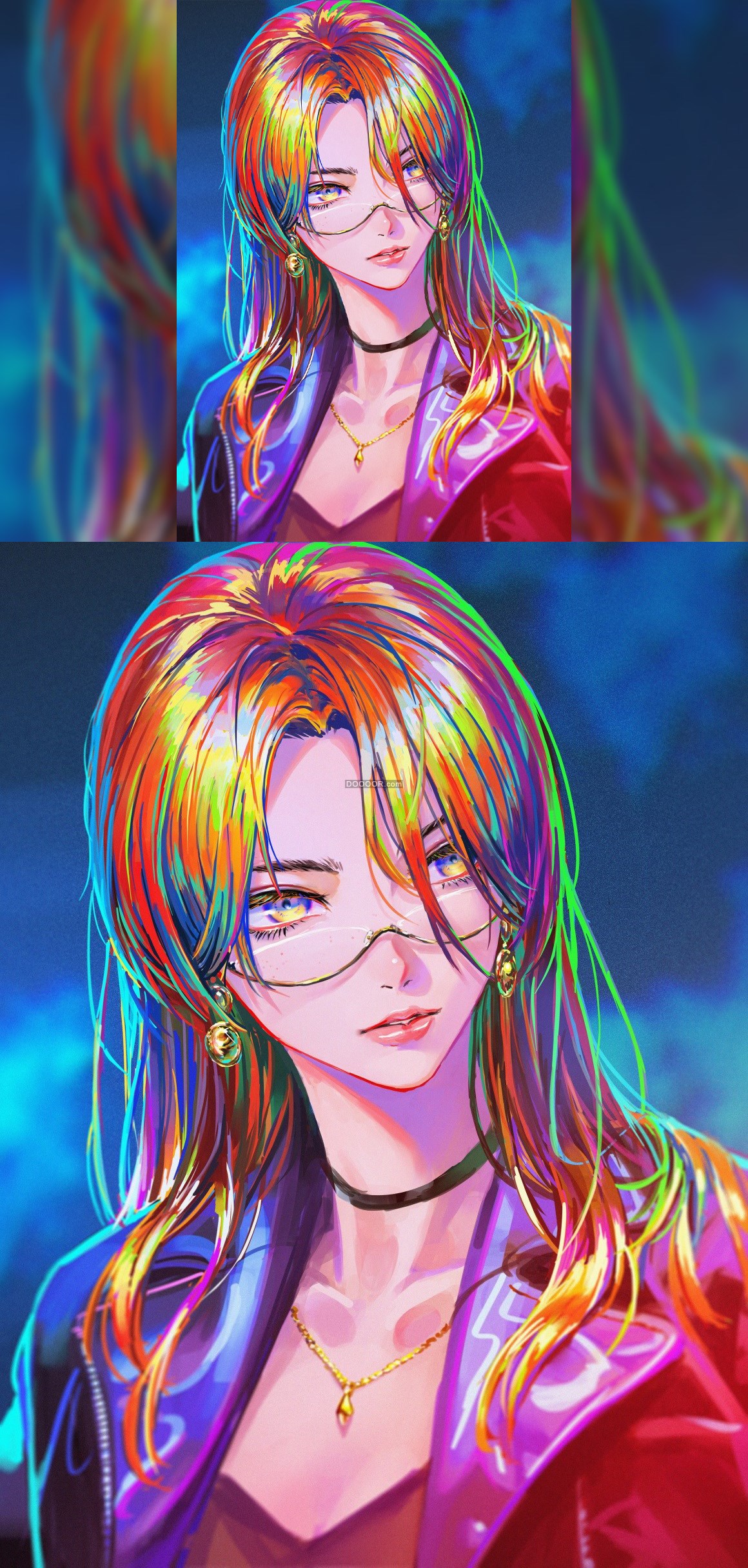01991_动漫女孩彩虹头发眼镜多色头发.jpg