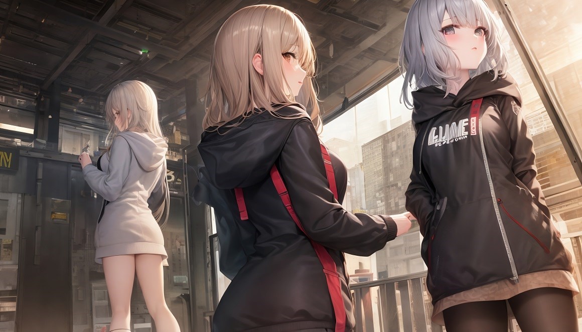 02025_动漫女孩灰色连帽衫回眸头罩脸红女子三人组.jpg