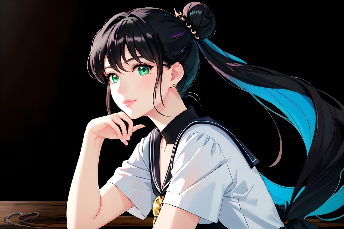 02085_动漫女孩深褐色绿眼睛发夹长发女学生学校制.jpg