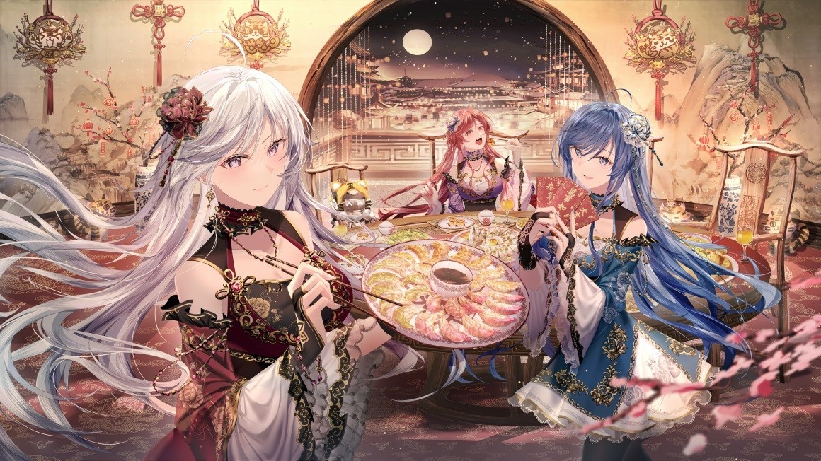 02088_动漫女孩食物女子三人组美女长发头发花.jpg