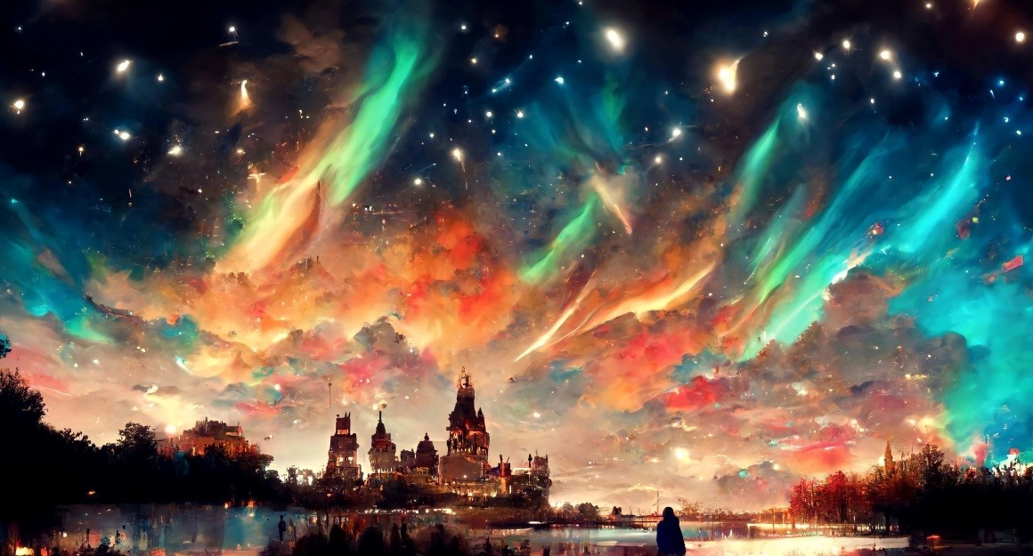02338_景观夜晚城堡王国湖树木星云朵.jpg