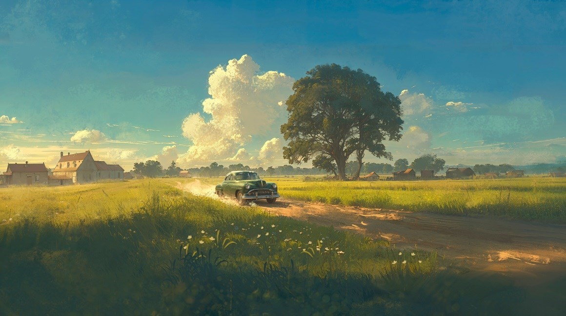 02789_插图车辆车景观路日光场地自然云树木房子天.jpg