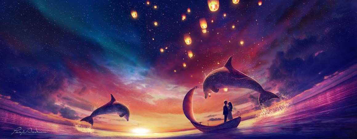 02791_插图绘画环境概念艺术海豚动物黄昏日落太阳.jpg