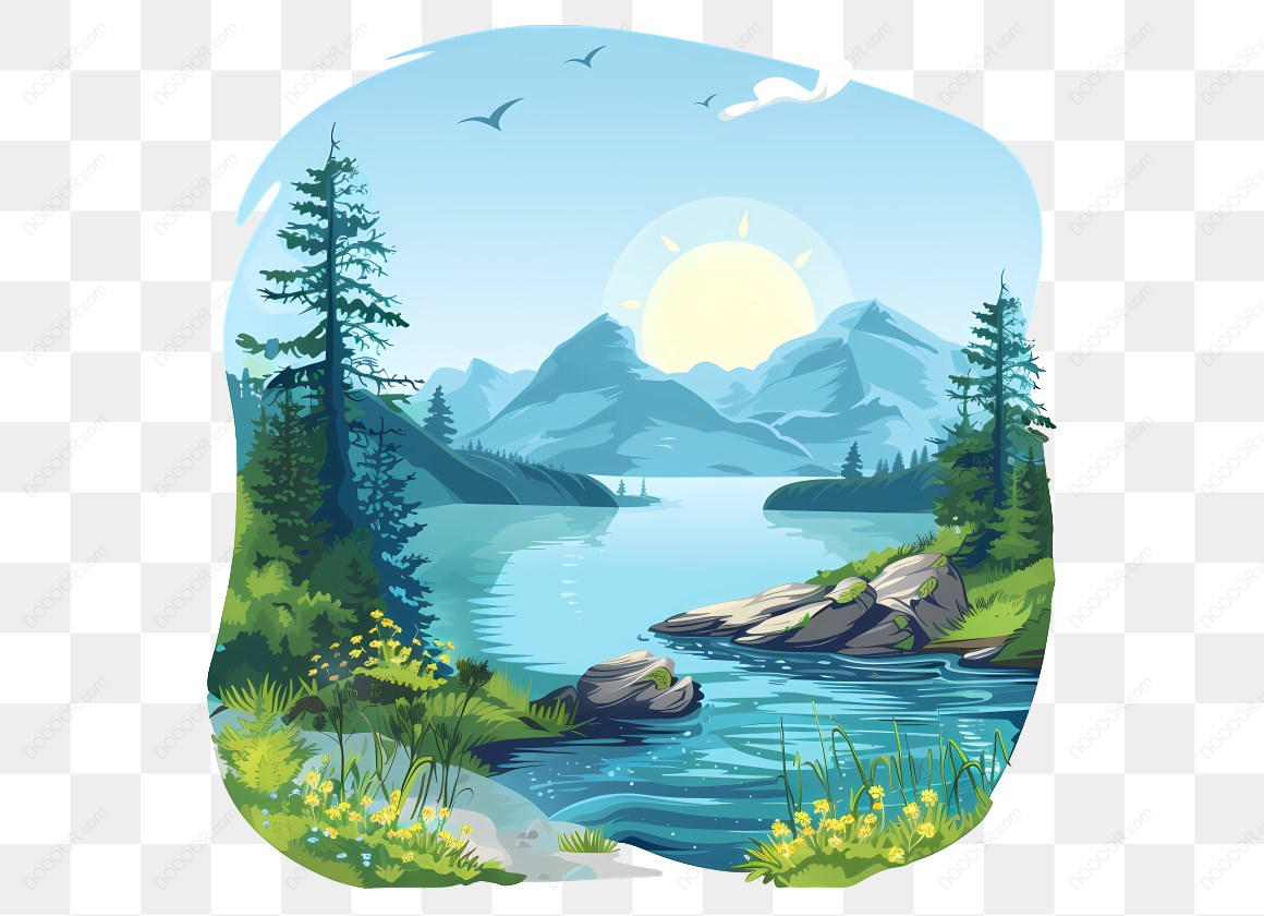 14473_湖泊与山脉风景画_1.jpg