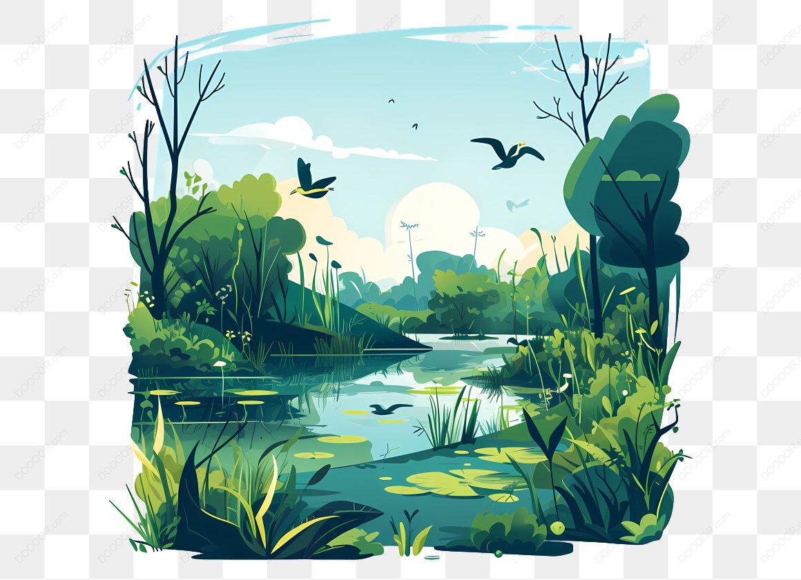 14708_湖泊与飞鸟风景画.jpg